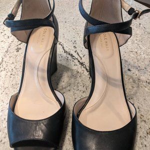 Cole Haan Black Open Toe Wedge Shoes